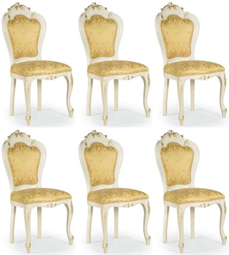 Casa Padrino Luxus Barock Esszimmer Stuhl Set Gold / Wei� / Gold 50 x 50 x H. 103 cm - Barock K�chen St�hle 6er Set - Esszimmer M�bel im Barockstil