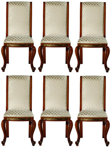 Casa Padrino Luxus Barock Esszimmer Stuhl Set Gold Muster / Braun / Gold 50 x 55 x H. 105 cm - Edles K�chen St�hle 6er Set - Barock Esszimmer M�bel