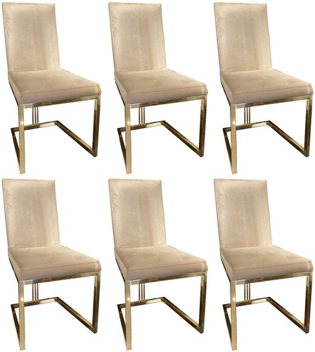 Casa Padrino Luxus Esszimmer Stuhl Set Creme / Gold 50 x 60 x H. 100 cm - Edles K�chen St�hle 6er Set - Luxus Esszimmer M�bel