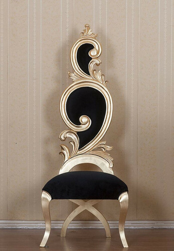 Casa Padrino Barock Esszimmerstuhl Schwarz / Gold 65 x 54 x H. 166 cm - Prunkvoller Mahagoni K�chenstuhl mit edlem Samtstoff - Barock Esszimmer M�bel