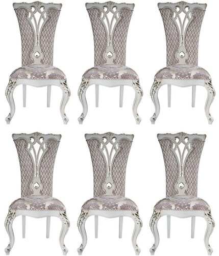 Casa Padrino Luxus Barock Esszimmer Stuhl Set Lila / Beige / Wei� / Gold 57 x 65 x H. 113 cm - K�chen St�hle 6er Set - Prunkvolle Barock Esszimmer M�bel
