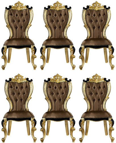 Casa Padrino Luxus Barock Esszimmer Stuhl Set Braun / Schwarz / Gold 60 x 65 x H. 120 cm - K�chen St�hle 6er Set im Barockstil - Barock Esszimmer M�bel