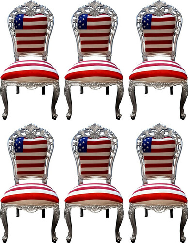 Casa Padrino Luxus Barock Esszimmer Stuhl Set USA / Silber 52 x 51 x H. 105 cm - Designer Barock K�chen St�hle 6er Set - Barock Esszimmer M�bel