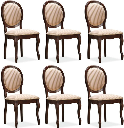 Casa Padrino Barock Esszimmerstuhl Set Beige / Gold / Dunkelbraun 47 x 44 x H. 97 cm - K�chen St�hle 6er Set - Barock Esszimmer M�bel