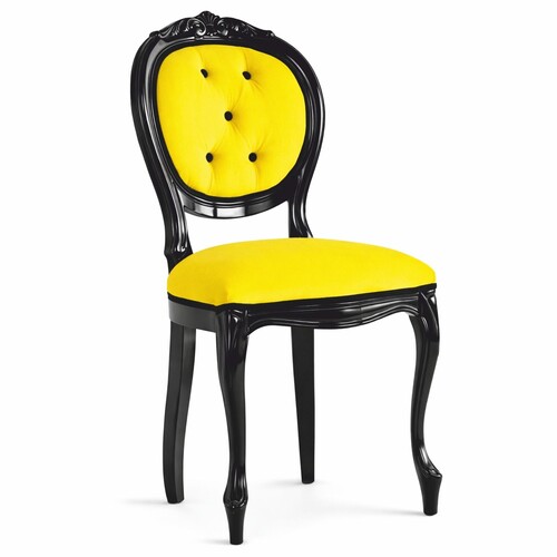 Casa Padrino Luxus Barock Samt Esszimmer Stuhl Gelb / Schwarz H. 100 cm - Made in Italy