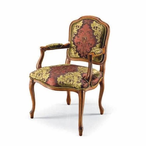 Casa Padrino Luxus Barock Esszimmer Stuhl mit Armlehnen Braun / Gelb / Braun - Made in Italy