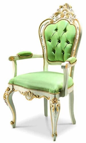 Casa Padrino Luxus Barock Esszimmer Stuhl mit Armlehnen Gr�n / Wei� / Gold - Made in Italy