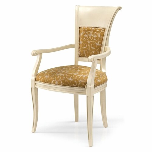 Casa Padrino Luxus Barock Esszimmer Stuhl mit Armlehnen Creme / Braun H. 98 cm - Made in Italy