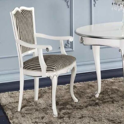 Casa Padrino Luxus Barock Esszimmer Stuhl mit Armlehnen Silber / Schwarz / Wei� / Silber - Made in Italy