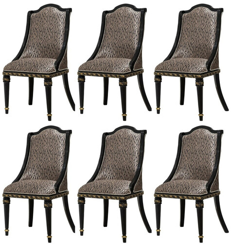 Casa Padrino Luxus Barock Esszimmerstuhl 6er Set Gold / Schwarz / Gold - Barockstil K�chenst�hle mit Muster - Luxus Esszimmer M�bel im Barockstil - Barock Esszimmer M�bel - Barock Einrichtung