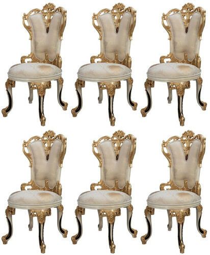 Casa Padrino Luxus Barock Esszimmerstuhl 6er Set Wei� / Creme / Beige / Schwarz / Gold - Barockstil K�chenst�hle mit Muster - Luxus Esszimmer M�bel im Barockstil - Barock Esszimmer M�bel