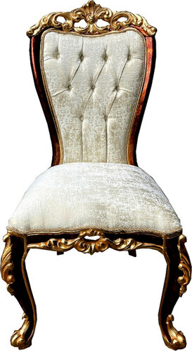 Casa Padrino Luxus Barock Esszimmerstuhl Cremefarben / Braun / Gold - Prunkvoller Massivholz K�chenstuhl - Barock Esszimmer M�bel