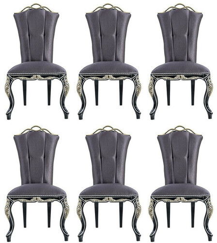 Casa Padrino Luxus Barock Esszimmerstuhl Set Lila / Schwarz / Gold - Handgefertigtes K�chen St�hle 6er Set - Barock Esszimmer M�bel - Edel & Prunkvoll