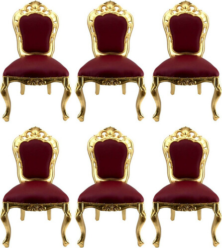 Casa Padrino Luxus Barock Esszimmerstuhl Set Bordeauxrot / Gold - 6 handgefertigte Esszimmerst�hle mit Lederoptik - Barock Esszimmer M�bel