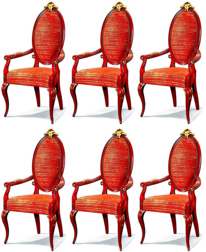 Casa Padrino Luxus Barock Esszimmerstuhl Set Rot / Gold - Prunkvolles Barock Esszimmer St�hle 6er Set mit Armlehnen - Barock Esszimmer M�bel - Luxus Qualit�t - Made in Italy