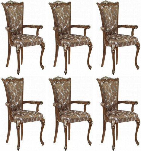 Casa Padrino Luxus Barock Esszimmerstuhl Set Braun / Wei� / Silber - Handgefertigtes K�chen St�hle 6er Set mit Armlehnen - Barock Esszimmer M�bel - Luxus Qualit�t - Made in Italy