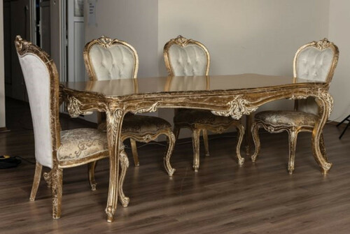 Casa Padrino Luxus Barock Esszimmerstuhl Set Wei / Gold / Antik Gold - Handgefertigtes Kchen Sthle 6er Set mit elegantem Muster - Barock Esszimmer Mbel - Edel & Prunkvoll