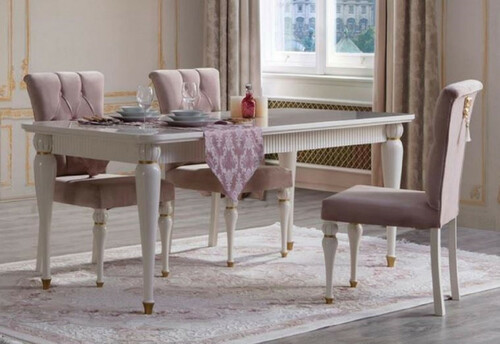 Casa Padrino Luxus Barock Esszimmerstuhl 6er Set Rosa / Wei� / Gold - Handgefertigte K�chen St�hle im Barockstil - Luxus Esszimmer M�bel im Barockstil - Barock M�bel - Edel & Prunkvoll