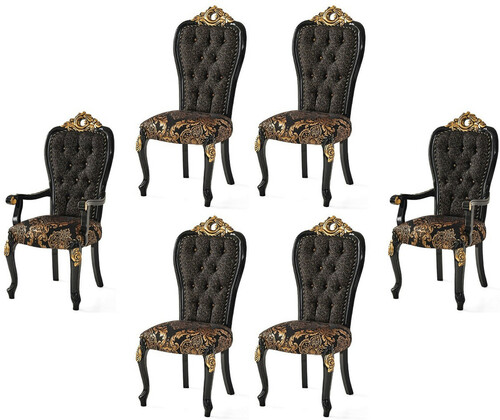 Casa Padrino Luxus Barock Esszimmerstuhl Set Schwarz / Gold - K�chen St�hle 6er Set - Barock Esszimmer M�bel - Edel & Prunkvoll