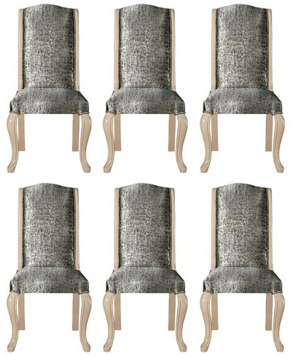 Casa Padrino Luxus Art Deco Esszimmerstuhl Set Silber / Schwarz / Beige - Handgefertigtes K�chen St�hle 6er Set - Art Deco Esszimmer M�bel