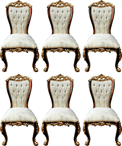 Casa Padrino Luxus Barock Esszimmerstuhl Set Cremefarben / Braun / Gold - 6 Handgefertigte K�chen St�hle im Barockstil - Barock Esszimmer M�bel - Edel & Prunkvoll