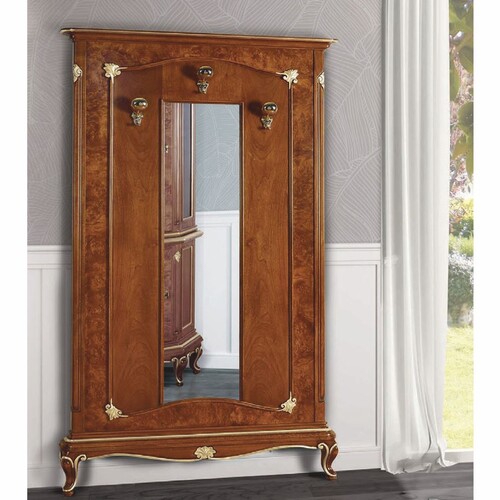 Casa Padrino Luxus Barock Garderobe mit Spiegel Braun / Gold 113 x H. 200 cm - Made in Italy