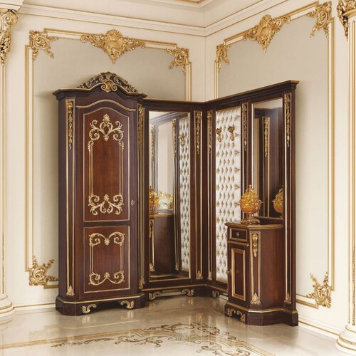 Casa Padrino Luxus Barock Eckgarderobe Dunkelbraun / Wei� / Gold 190 x 160 x H. 240 cm - Hotel M�bel - Garderoben M�bel - Made in Italy