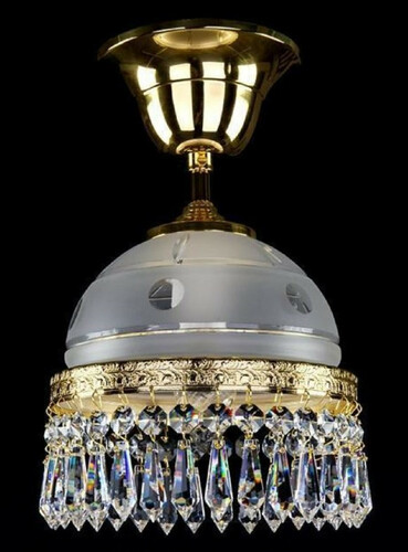 Casa Padrino Luxus Barock Messing H�ngeleuchte Gold / Wei�  16 x H. 18 cm - Prunkvolle Messing H�ngelampe mit B�hmischem Kristallglas - Barock Kristall Leuchten