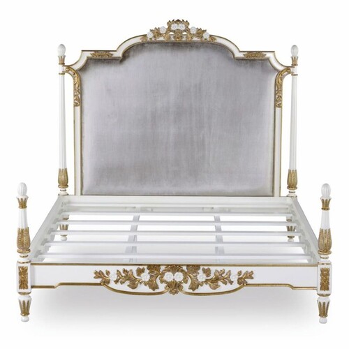 Casa Padrino Luxus Barock Doppelbett Wei� / Gold / Silbergrau - Barockstil Schlafzimmer M�bel