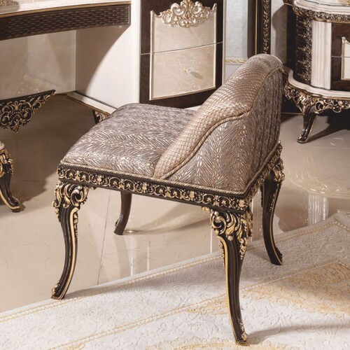 Casa Padrino Luxus Barock Hocker Grau / Dunkelbraun / Gold - Barock M�bel