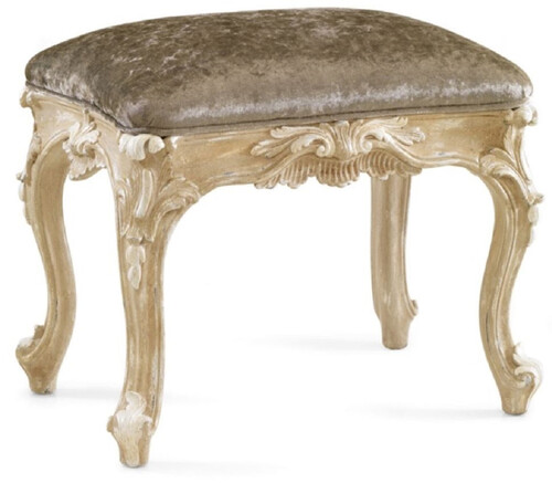 Casa Padrino Luxus Barock Hocker Grau / Antik Beige - Handgefertigter Barockstil Sitzhocker - Barock Fu�hocker - Barock M�bel - Edel & Prunkvoll - Luxus Qualit�t - Made in Italy