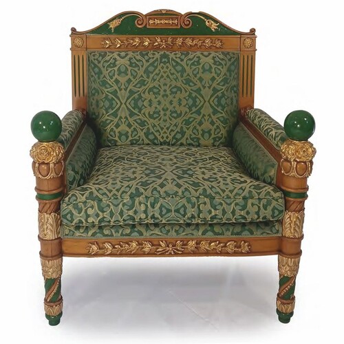 Casa Padrino Luxus Barock Hotel & Wohnzimmer Sessel Gr�n / Braun / Gold - Made in Italy