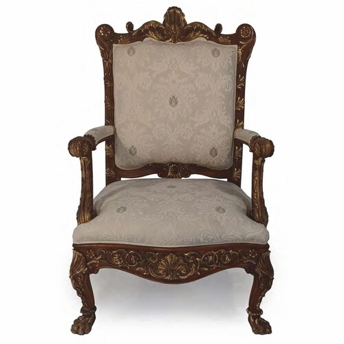 Casa Padrino Luxus Barock Wohnzimmer Sessel Grau / Dunkelbraun / Gold H. 123 cm - Made in Italy