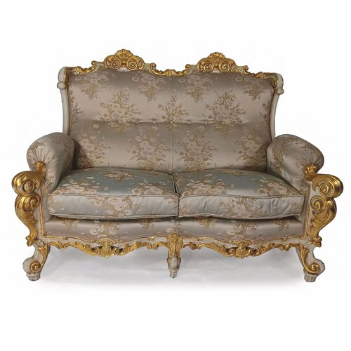 Casa Padrino Luxus Barock Hotel & Wohnzimmer Sofa Silber / Grau / Gold 150 cm - Made in Italy