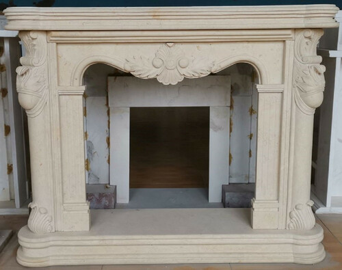 Casa Padrino Luxus Barock Kaminumrandung Beige 150 x 35 x H. 120 cm - Barockstil Kamin Umrandung aus hochwertigem Marmor - Deko Accessoires im Barockstil - Edel & Prunkvoll