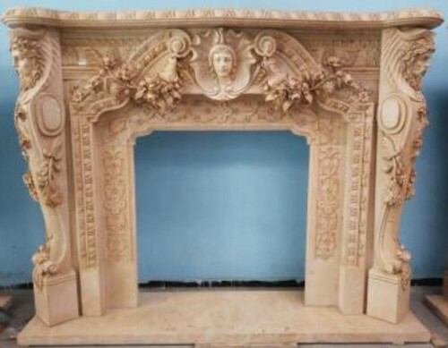 Casa Padrino Luxus Barock Kaminumrandung Beige 257 x 55 x H. 205 cm - Prunkvolle Kaminumrandung aus hochwertigem Marmor - Barock M�bel