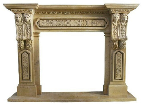 Casa Padrino Luxus Barock Kaminumrandung Gelb 200 x 38 x H. 150 cm - Handgefertigte Kaminumrandung aus hochwertigem Marmor - Kamin Deko Accessoires - Marmor M�bel im Barockstil