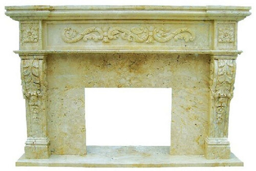 Casa Padrino Luxus Barock Kaminumrandung Gelb 150 x 30 x H. 120 cm - Handgefertigte Kaminumrandung aus hochwertigem Marmor - Kamin Deko Accessoires - Marmor M�bel im Barockstil