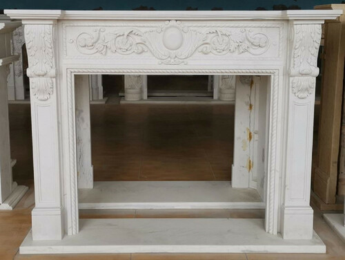 Casa Padrino Luxus Barock Kaminumrandung Wei� 165 x 32 x H. 127 cm - Prunkvolle Kamin Umrandung aus hochwertigem Marmor - Deko Accessoires im Barockstil