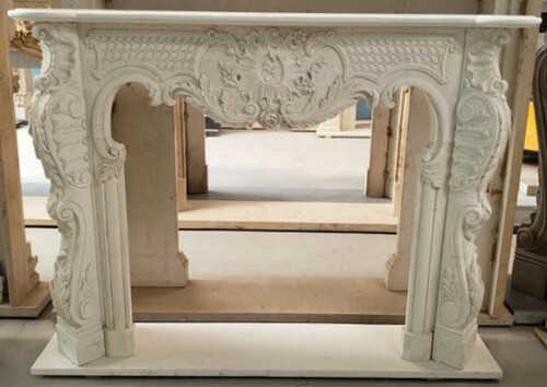 Casa Padrino Luxus Barock Kaminumrandung Cremefarben 180 x 35 x H. 130 cm - Prunkvolle Kaminumrandung aus hochwertigem Marmor - Deko Accessoires im Barockstil