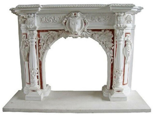 Casa Padrino Luxus Barock Kaminumrandung Wei� / Rot 180 x 35 x H. 130 cm - Kaminumrandung aus hochwertigem Marmor - Deko Accessoires im Barockstil - Edel & Prunkvoll