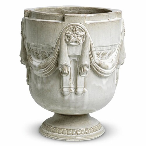 Casa Padrino Luxus Barock Keramik Blumentopf Hellgrau  50 x H. 62 cm - Garten Deko