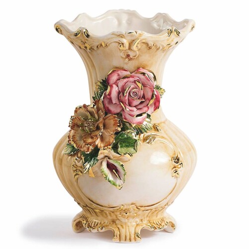 Casa Padrino Luxus Barock Keramik Vase Beige / Bunt / Gold H. 42 cm - Made in Italy