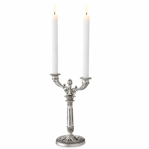 Casa Padrino Luxus Barock Doppel Kerzenhalter im franz�sischen Stil Antik Silber H. 50 cm - Barock Deko Accessoires