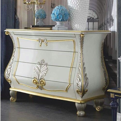 Casa Padrino Luxus Barock Kommode Wei� / Silber / Gold 135 cm - Made in Italy