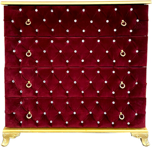Casa Padrino Barock Kommode Boardeauxrot / Gold 100 x 45 x H. 90 cm - Massivholz Schlafzimmer Kommode mit 4 Schubladen und Glitzersteinen - Barock Schlafzimmer M�bel