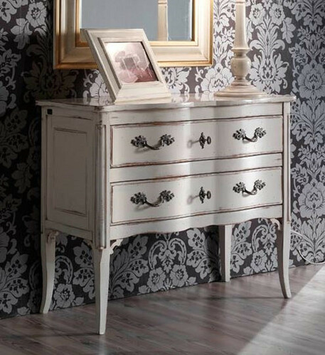 Casa Padrino Luxus Barock Kommode Antik Wei� / Silber - Handgefertigte Massivholz Kommode mit 2 Schubladen - Barockstil Schlafzimmer M�bel - Barock M�bel - Luxus Qualit�t - Made in Italy