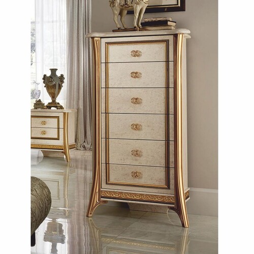 Casa Padrino Luxus Barock Kommode mit 6 Schubladen Creme / Gold H. 136 cm - Made in Italy