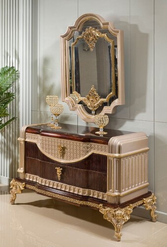 Casa Padrino Luxus Barock Kommode mit Spiegel Dunkelbraun / Grau / Gold - Barock M�bel