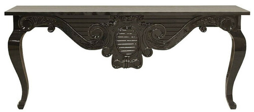 Casa Padrino Luxus Barock Konsole Schwarz 200 x 45 x H. 85 cm - Handgefertigter Massivholz Konsolentisch - Barock Hotel M�bel - Luxus Qualit�t